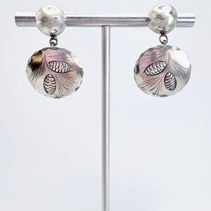 NYE Sterling Silver 925 Embossed Wheat Design Dangle Earrings Size 1.25" Length